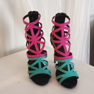 4inch  black,  pink and turquoise heel